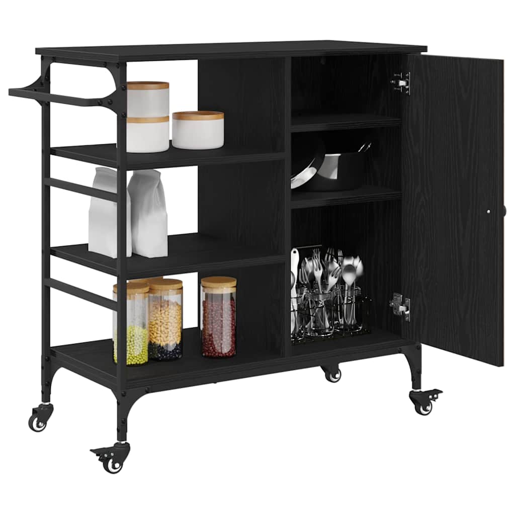 Kitchen Trolley Black oak 87.5 x 38.5 x 84.5 cm Engineered wood
