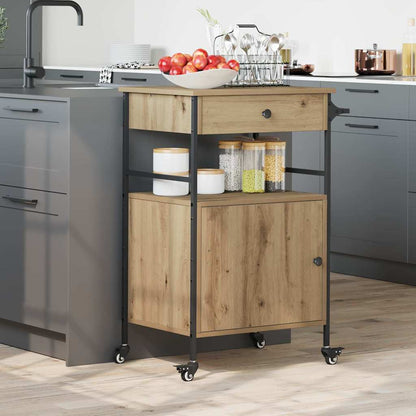 Kitchen Trolley Artisan oak & & Black 56 x 43 x 89.5 cm