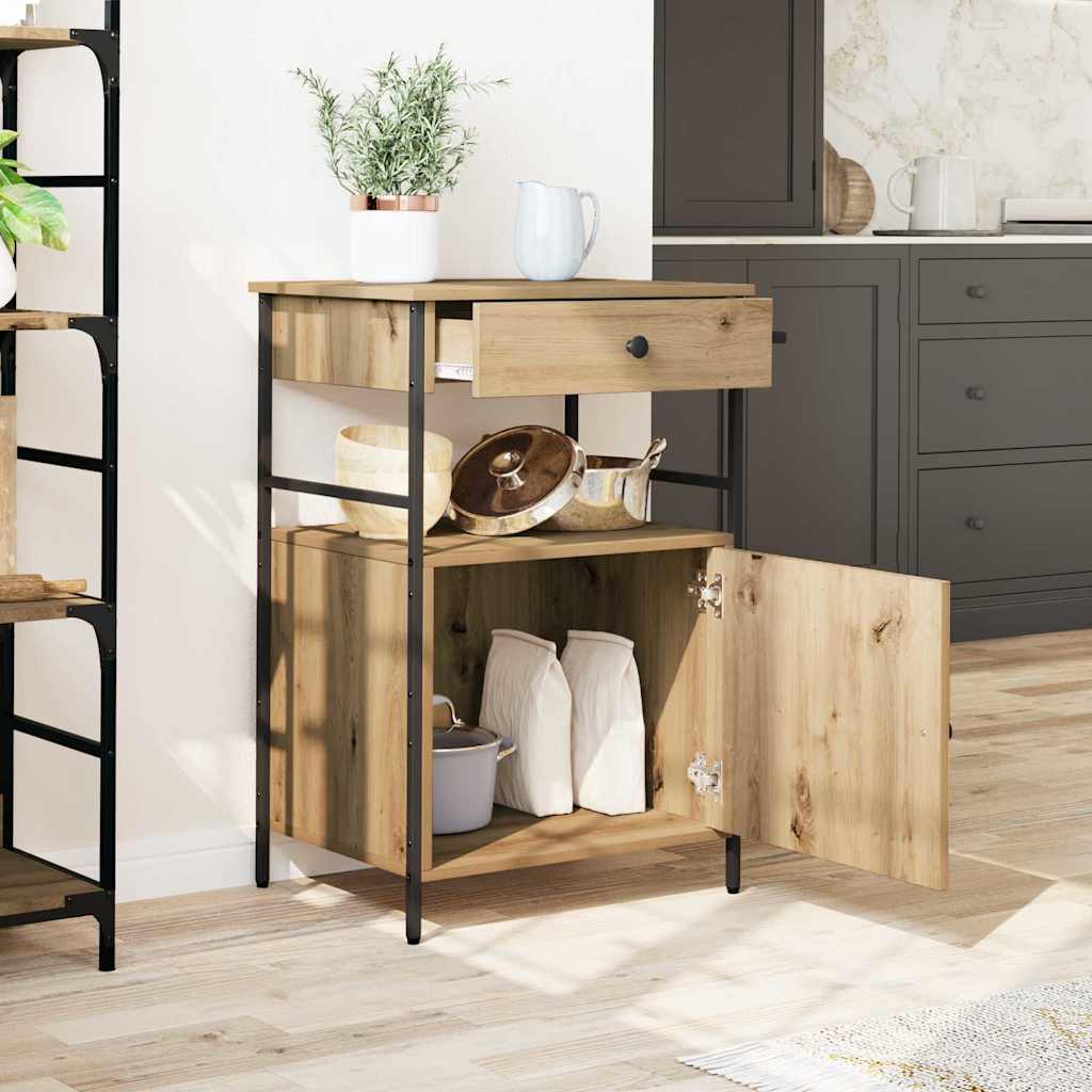 Kitchen Trolley Artisan oak & & Black 56 x 43 x 89.5 cm