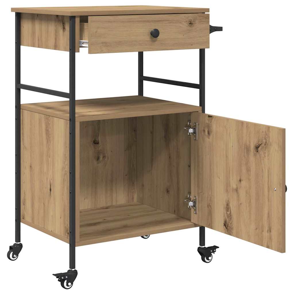 Kitchen Trolley Artisan oak & & Black 56 x 43 x 89.5 cm