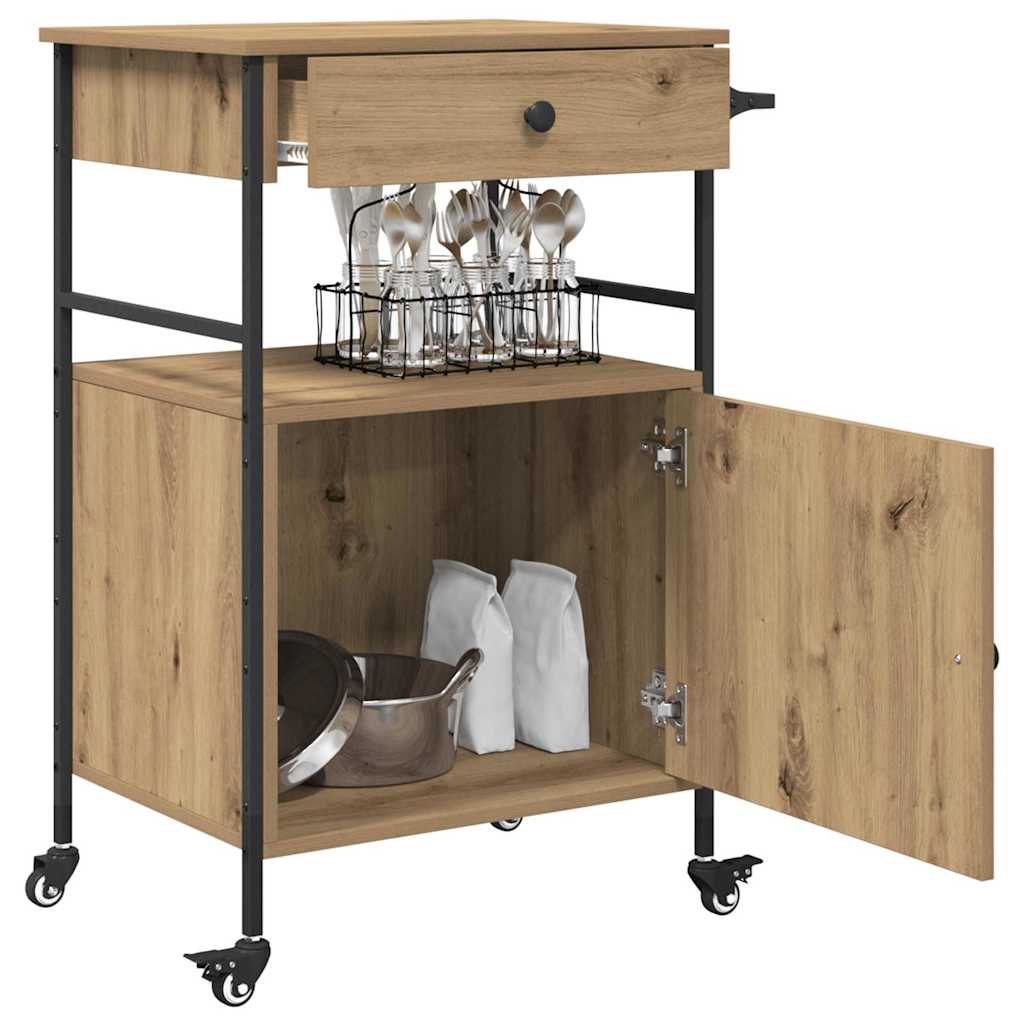 Kitchen Trolley Artisan oak & & Black 56 x 43 x 89.5 cm