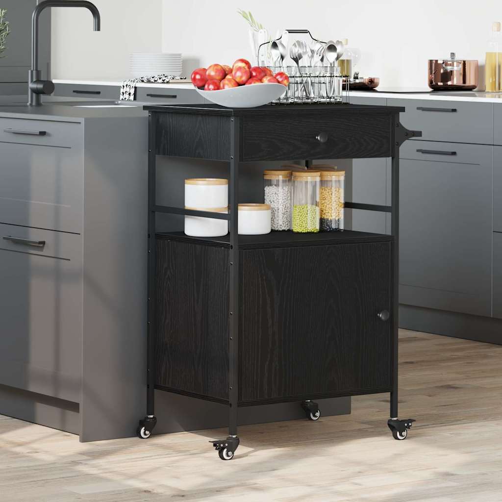 Kitchen Trolley Black Oak 56 x 43 x 89.5 cm Engineered wood