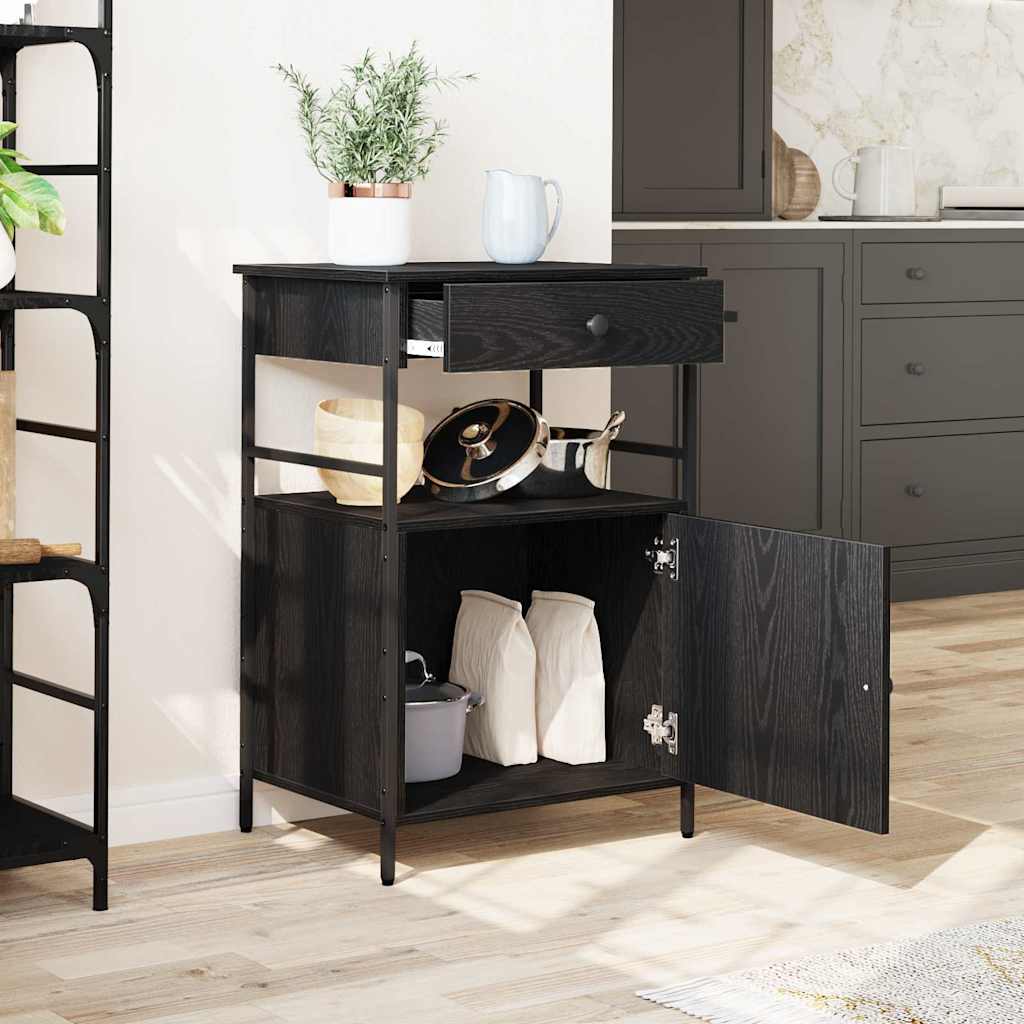 Kitchen Trolley Black Oak 56 x 43 x 89.5 cm Engineered wood