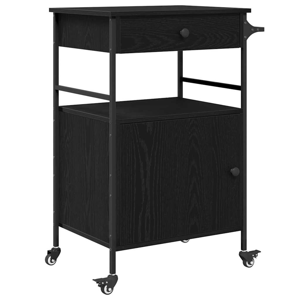 Kitchen Trolley Black Oak 56 x 43 x 89.5 cm Engineered wood