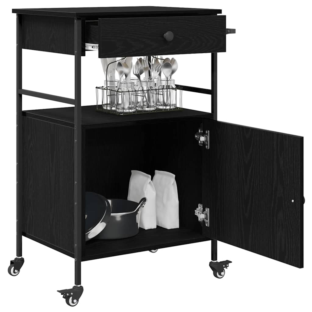 Kitchen Trolley Black Oak 56 x 43 x 89.5 cm Engineered wood