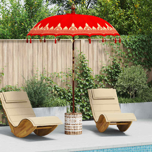 Balinese Parasol 260 Red 180-190 cm Cotton and solid wood