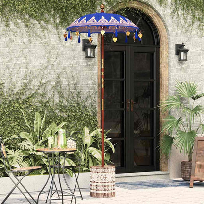 Parasol with Base Blue and Brown 250 cm Cotton and Wood