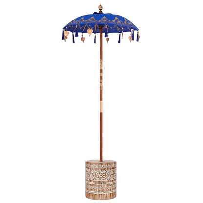 Parasol with Base Blue and Brown 250 cm Cotton and Wood