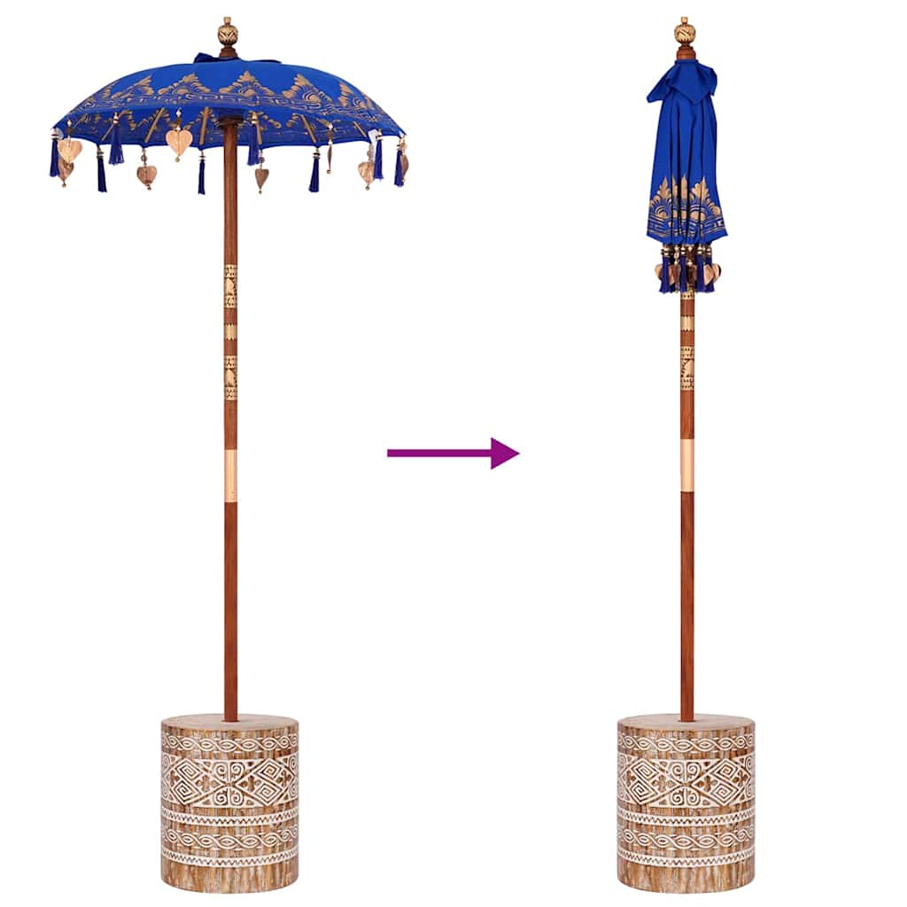Parasol with Base Blue and Brown 250 cm Cotton and Wood