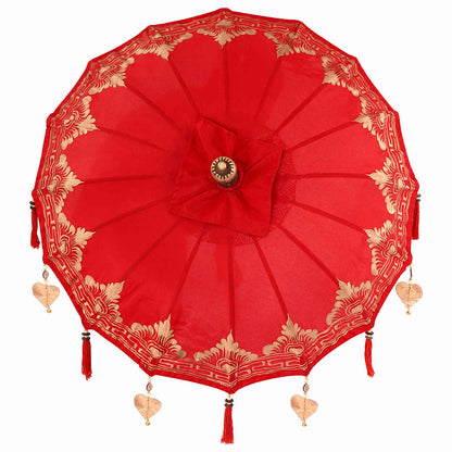 Parasol with Base Red and Brown 250 cm Cotton and Wood
