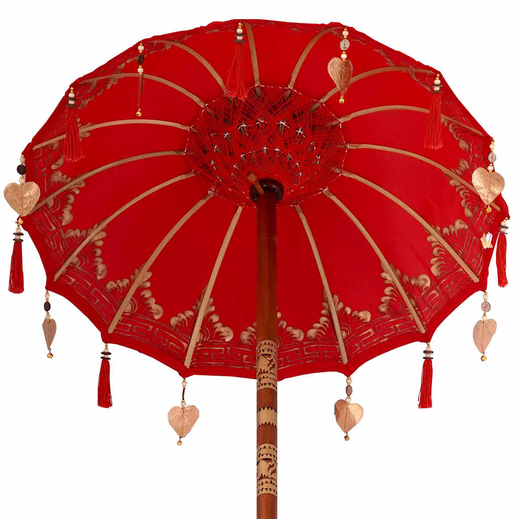 Parasol with Base Red and Brown 250 cm Cotton and Wood