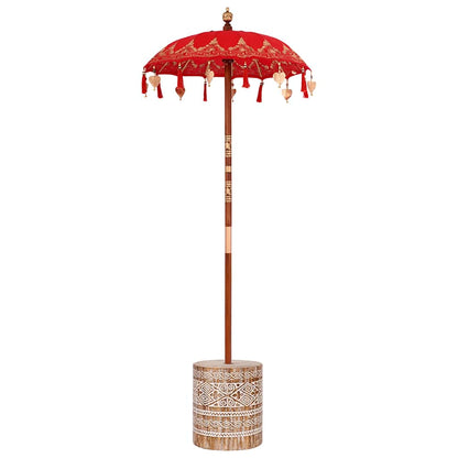 Parasol with Base Red and Brown 250 cm Cotton and Wood