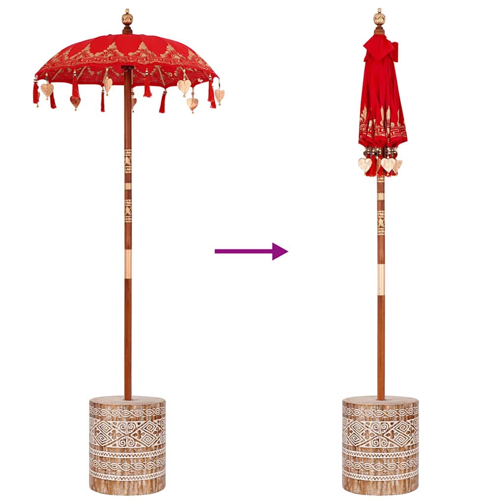 Parasol with Base Red and Brown 250 cm Cotton and Wood