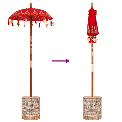 Parasol with Base Red and Brown 250 cm Cotton and Wood