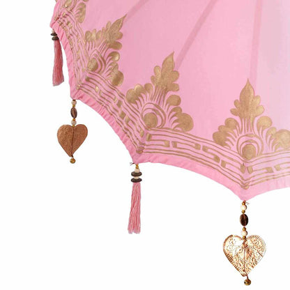 Parasol with Base Pink and Brown 250 cm Cotton and Wood