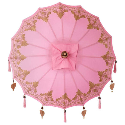 Parasol with Base Pink and Brown 250 cm Cotton and Wood