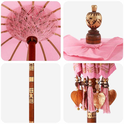 Parasol with Base Pink and Brown 250 cm Cotton and Wood