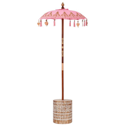 Parasol with Base Pink and Brown 250 cm Cotton and Wood