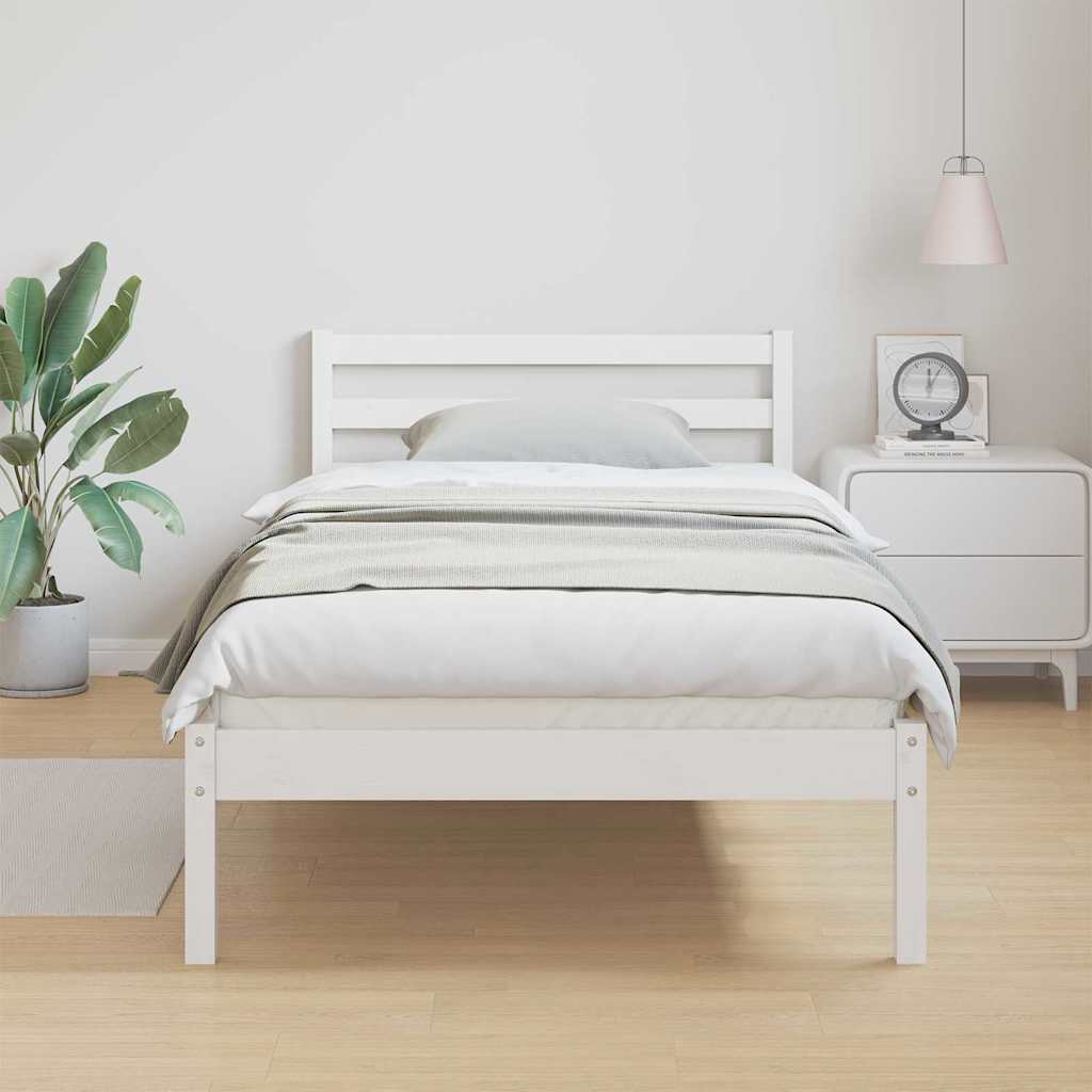 Bed Frame with Headboard White 210 x 90 cm Solid pine wood