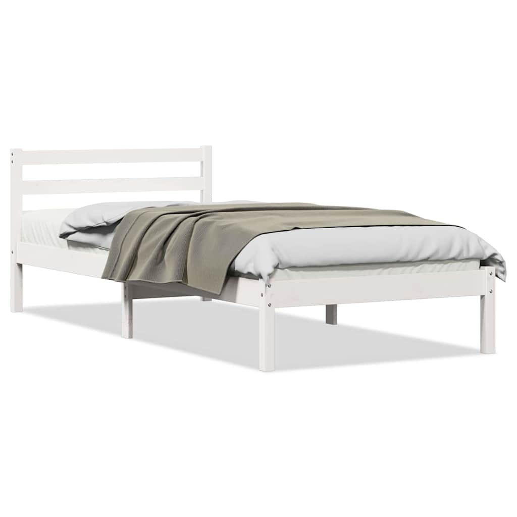 Bed Frame with Headboard White 220 x 100 cm Solid pine wood