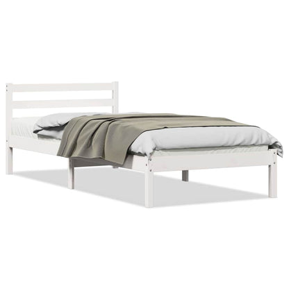 Bed Frame with Headboard White 220 x 100 cm Solid pine wood