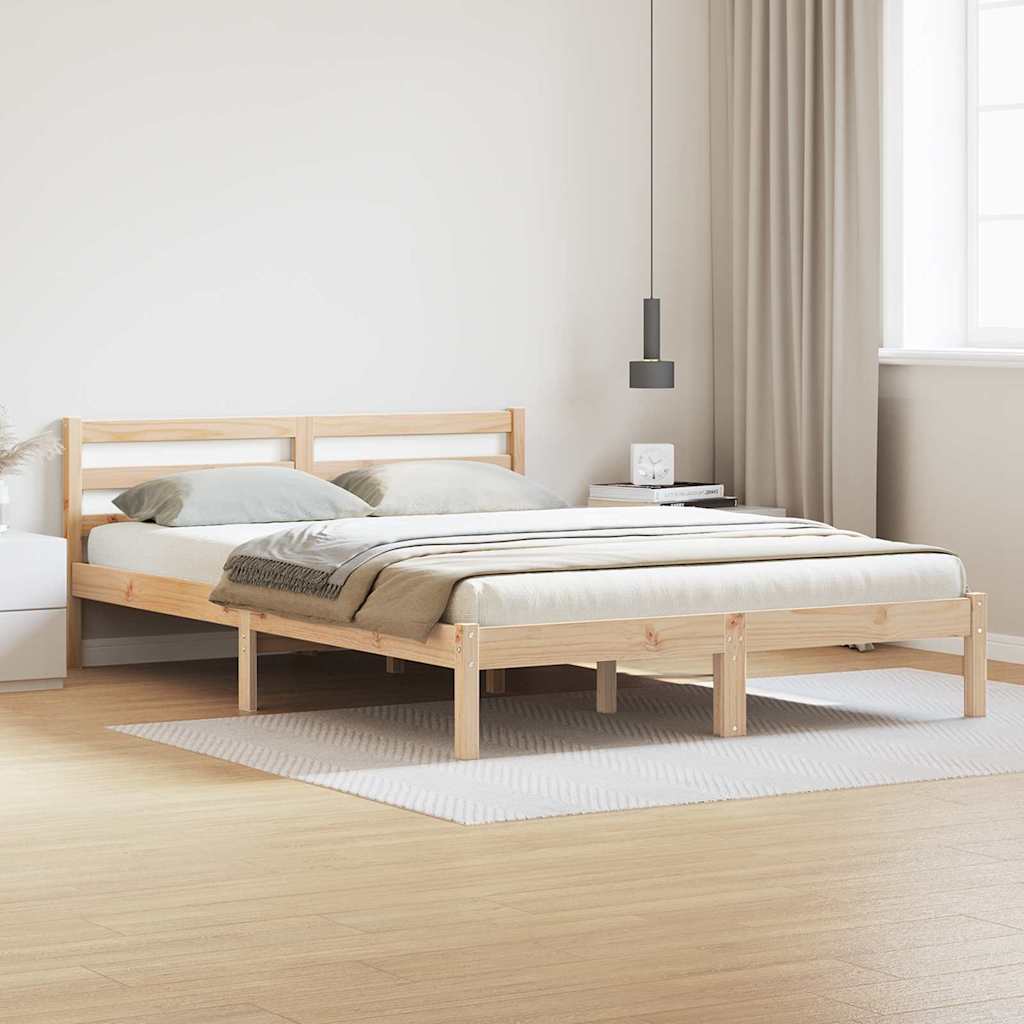 Bed Frame with Headboard Brown 220 x 140 cm Solid pine wood