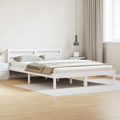 Bed Frame with Headboard White 220 x 140 cm Solid pine wood