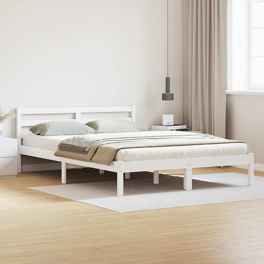 Bed Frame with Headboard White 220 x 140 cm Solid pine wood