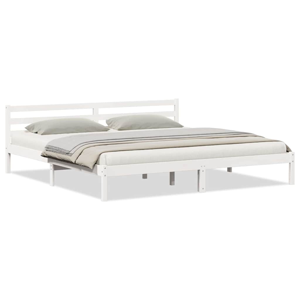 Bed Frame with Headboard White 220 x 180 cm Solid pine wood