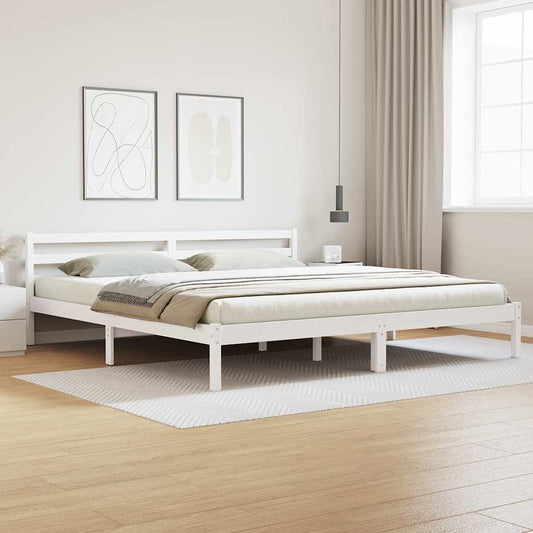 Bed Frame with Headboard White 220 x 200 cm Solid pine wood