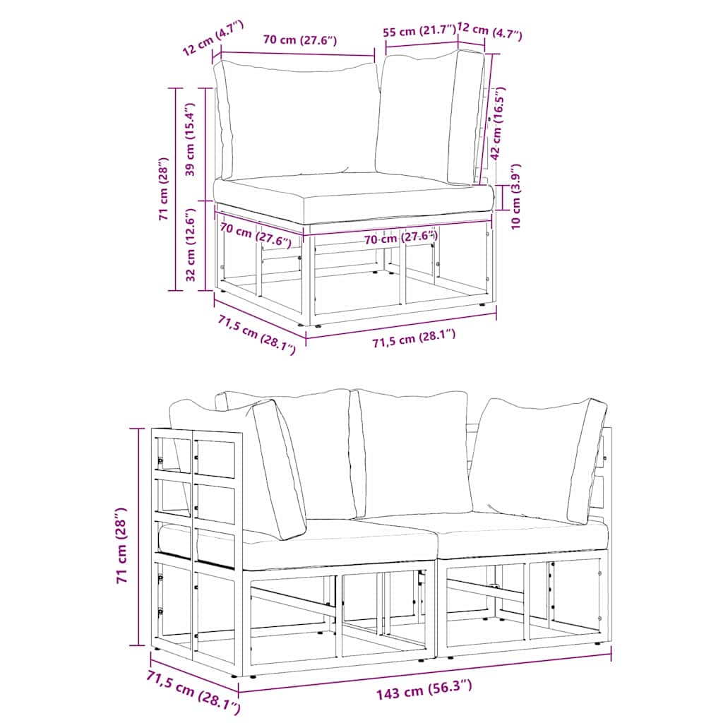 Outdoor Furniture with Cushion 2 pcs Black Aluminium
