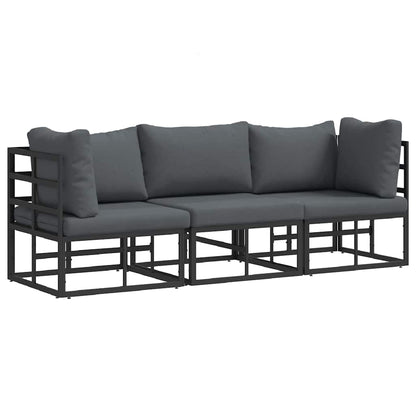 Outdoor Furniture with Cushion 3 pcs Black Aluminium