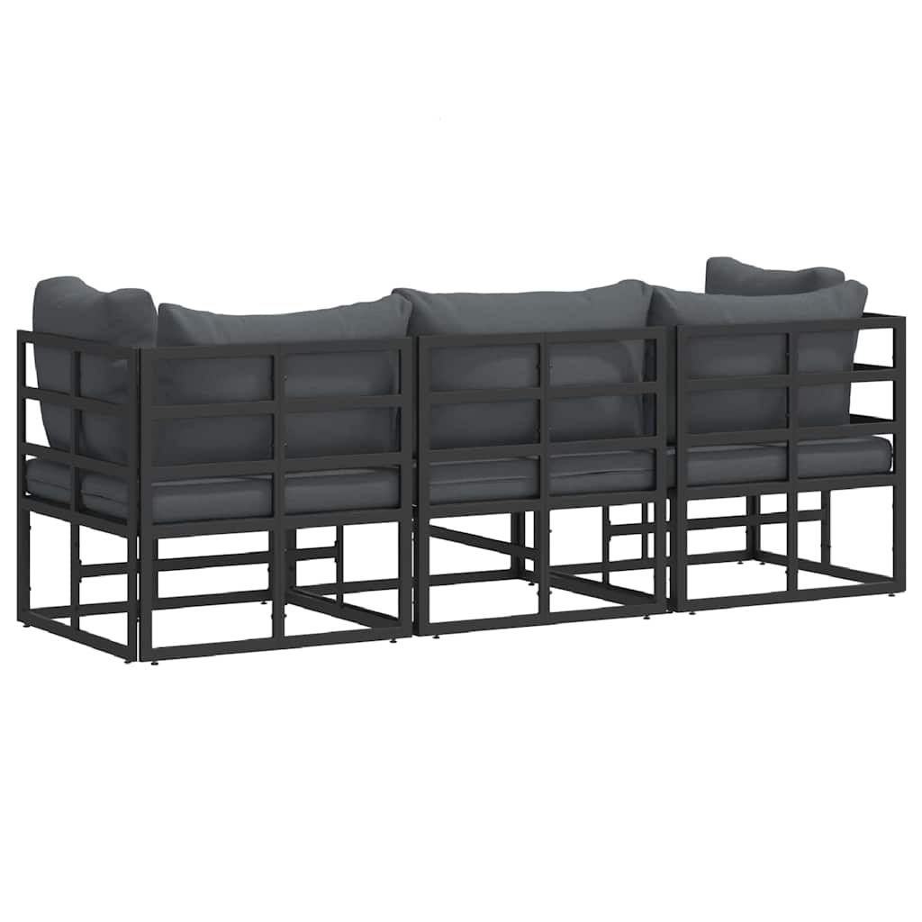 Outdoor Furniture with Cushion 3 pcs Black Aluminium