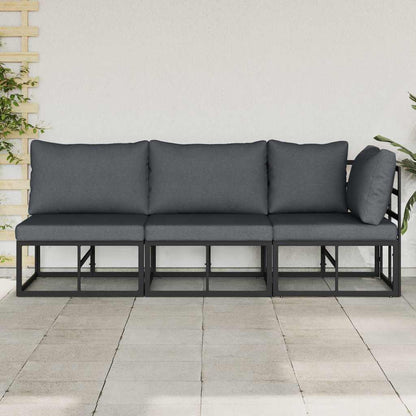 Outdoor Furniture with Cushion 3 pcs Black Aluminium