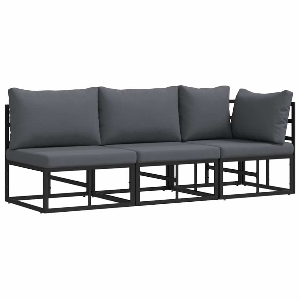 Outdoor Furniture with Cushion 3 pcs Black Aluminium