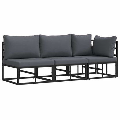 Outdoor Furniture with Cushion 3 pcs Black Aluminium