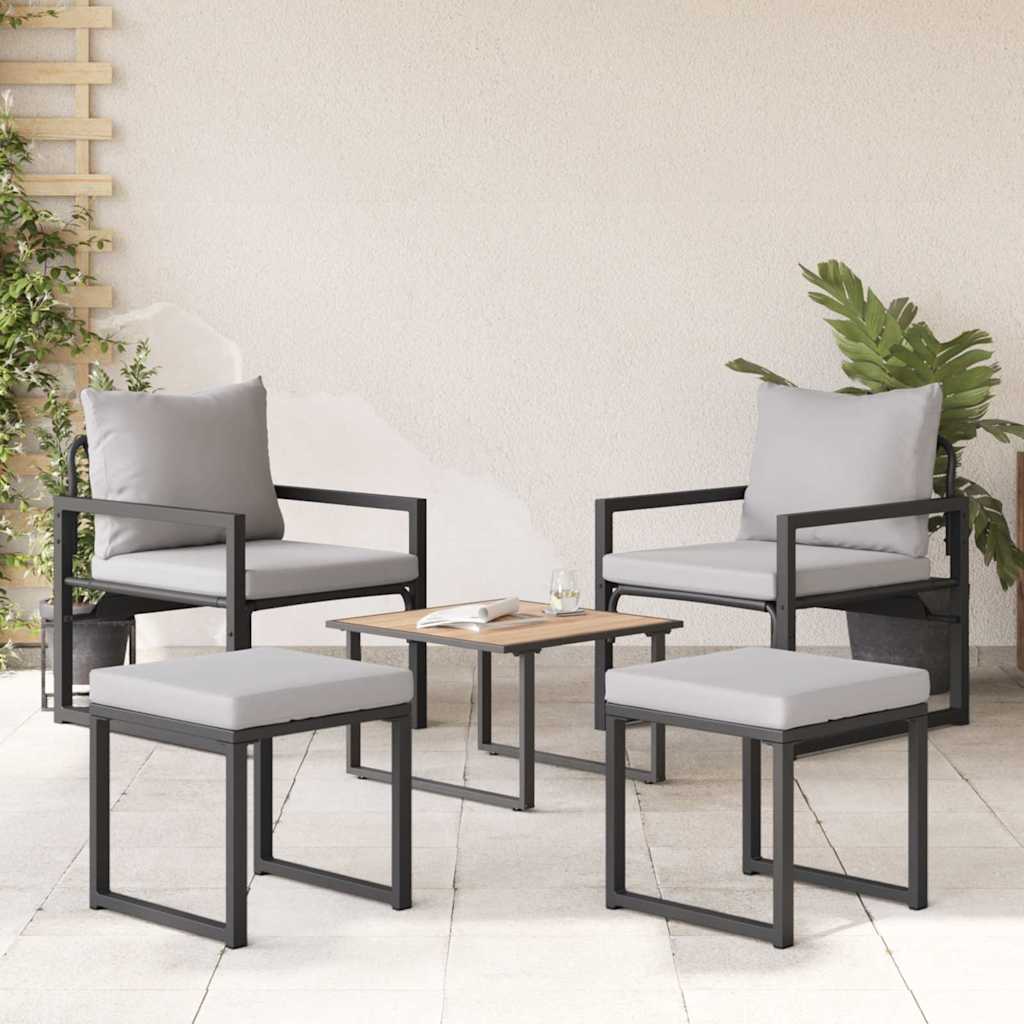 Garden Furniture with Cushion Other 4 pcs Black Steel