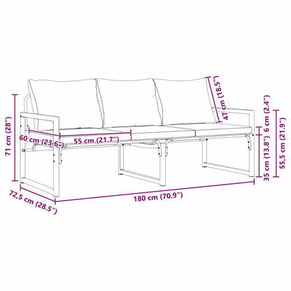 Garden Furniture with Cushion Black 180 x 72.5 x 71 cm Steel