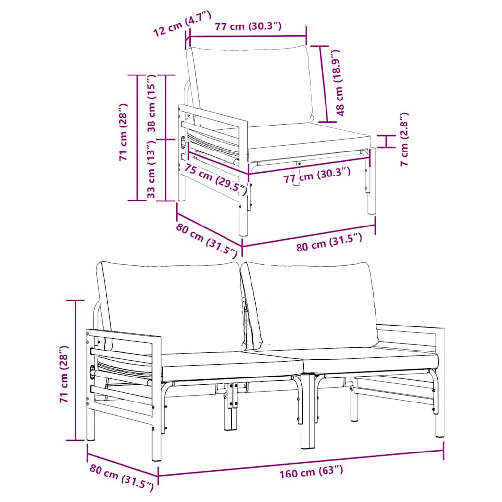 Outdoor Furniture with Cushion 2 pcs Anthracite Steel