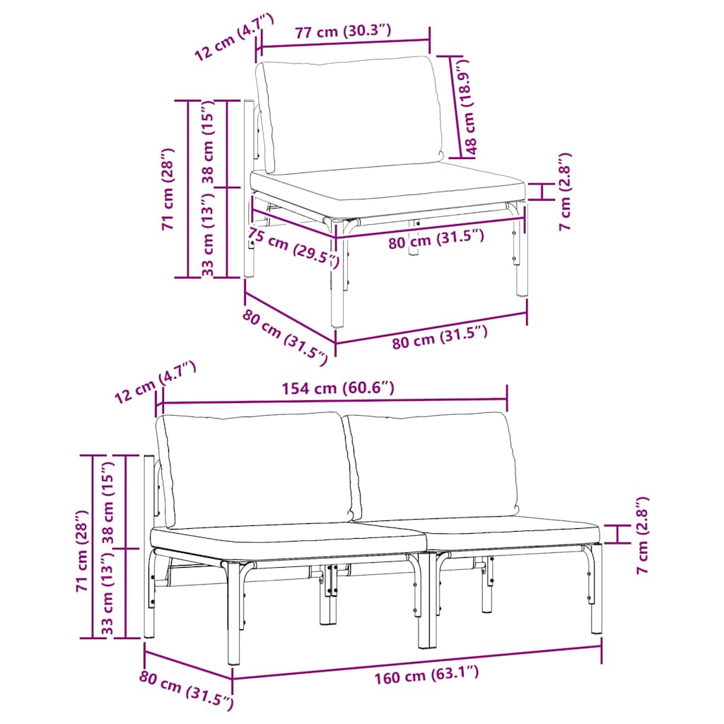 Outdoor Furniture with Cushion 2 pcs Anthracite Steel