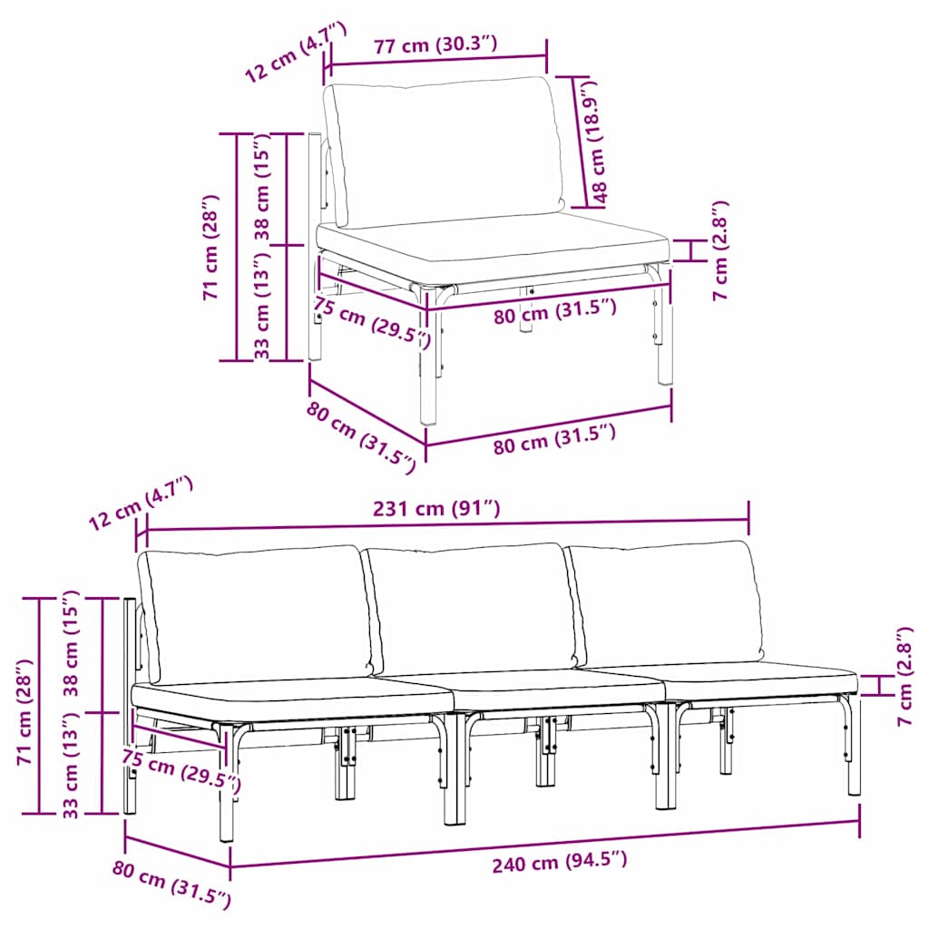 Outdoor Furniture with Cushion 3 pcs Anthracite Steel