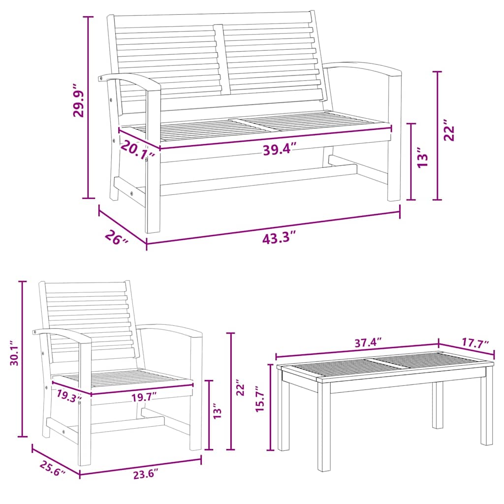 Garden Sofa Set Natural Solid teak wood