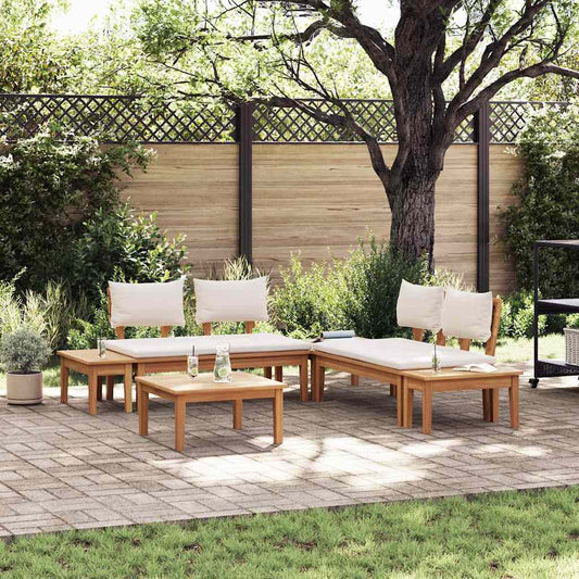 Garden Bench Set with Cushion 3 pcs Brown and Cream