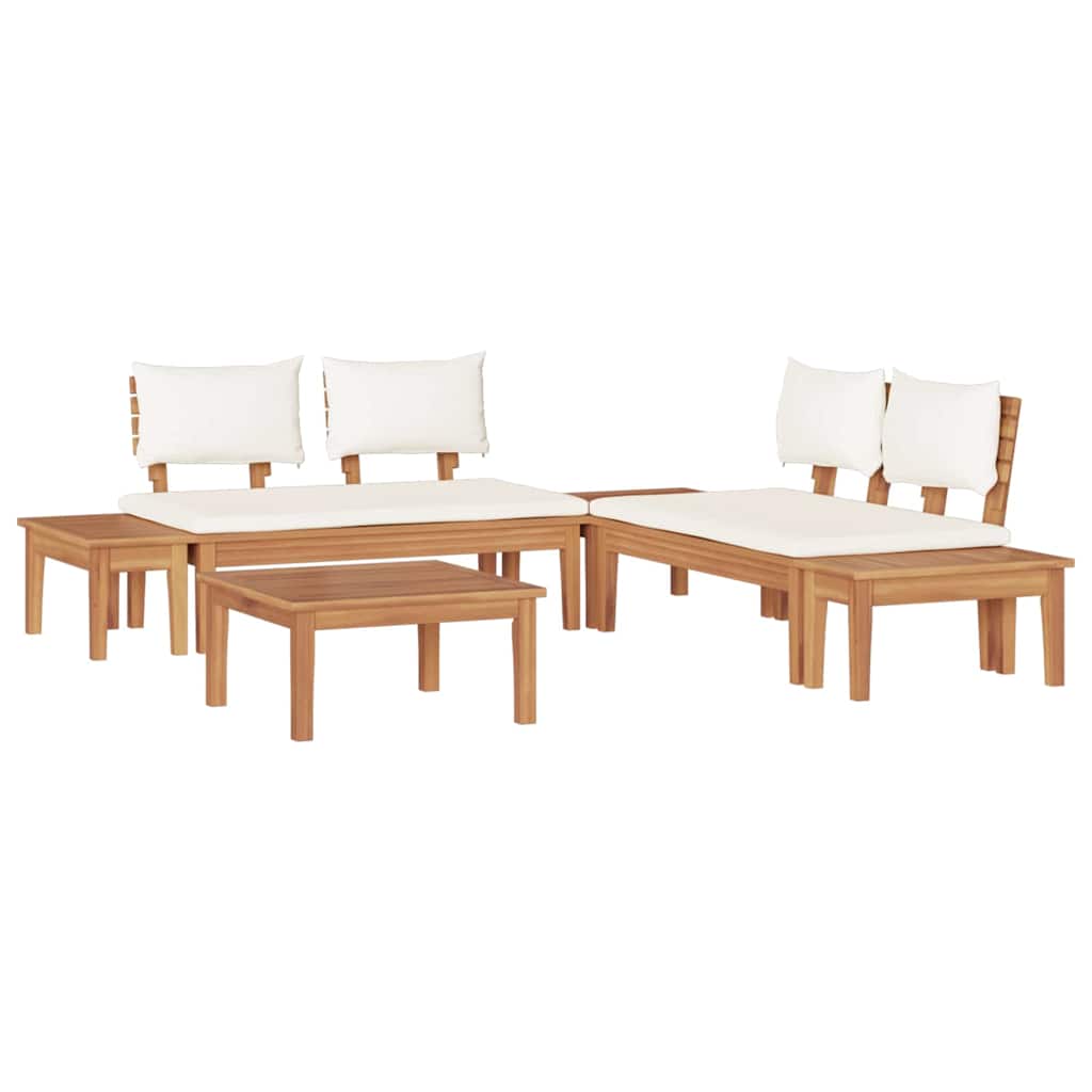 Garden Bench Set with Cushion 3 pcs Brown and Cream