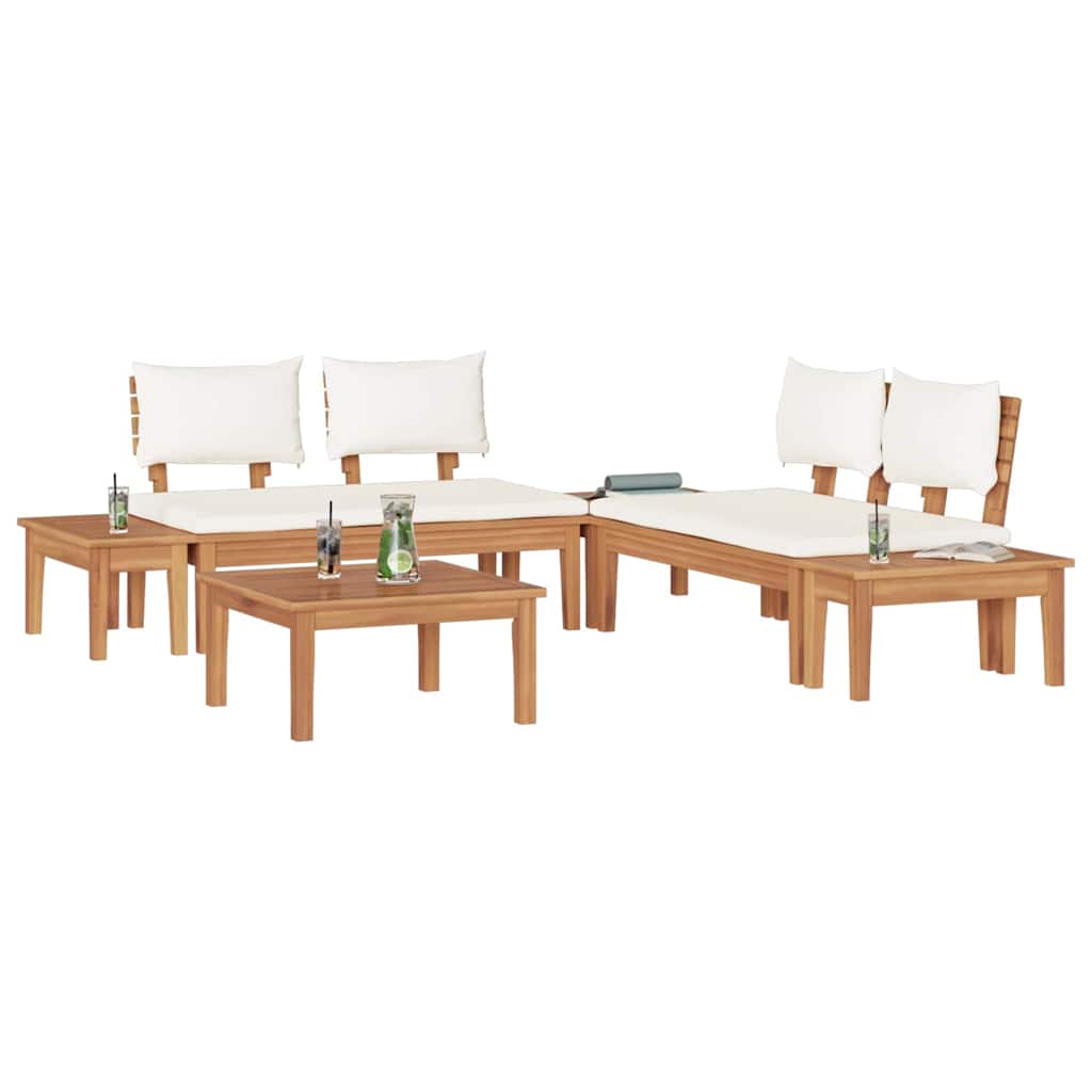 Garden Bench Set with Cushion 3 pcs Brown and Cream