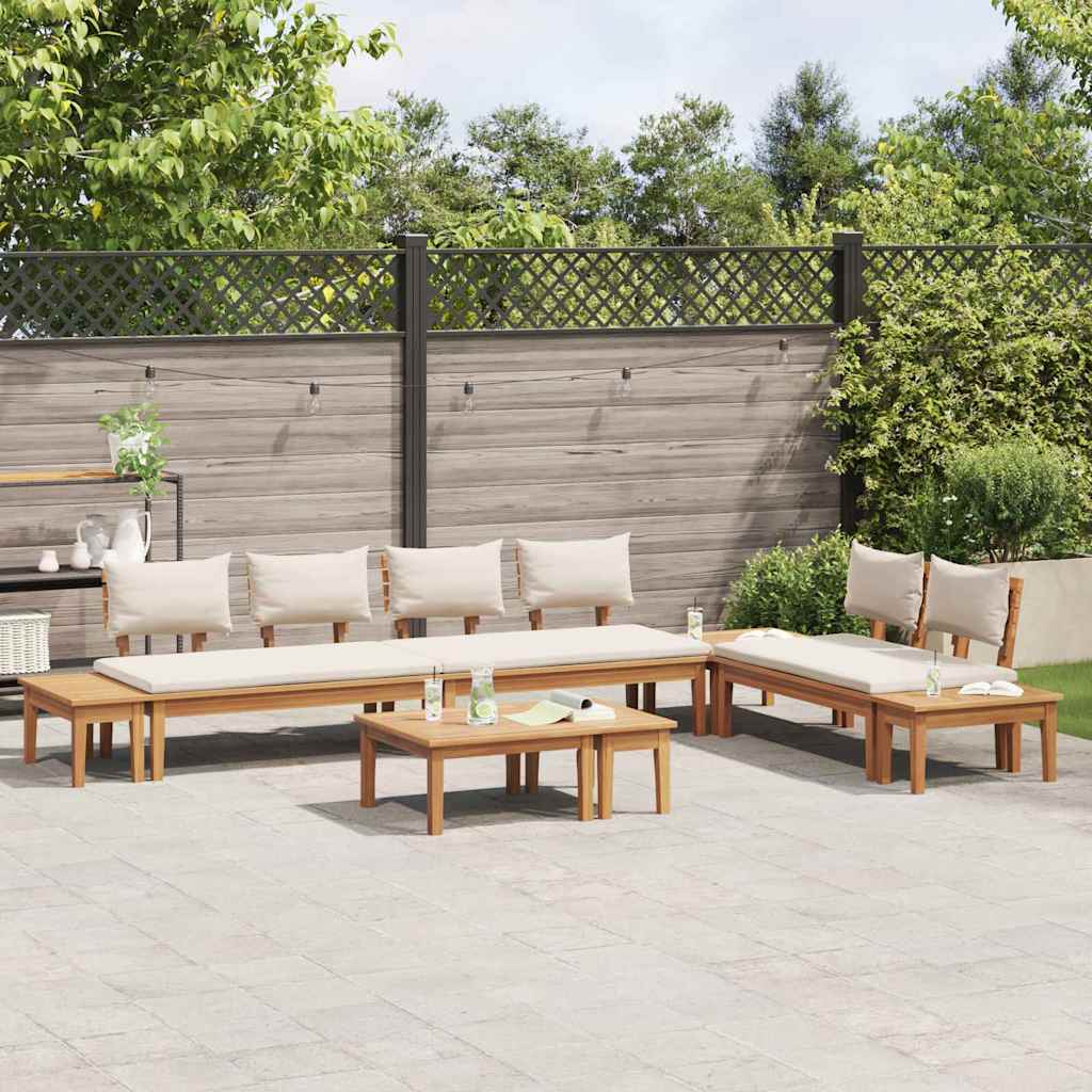 Garden Bench Set with Cushion 5 pcs Brown and Cream
