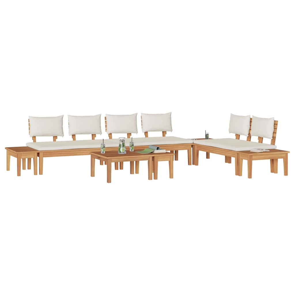 Garden Bench Set with Cushion 5 pcs Brown and Cream