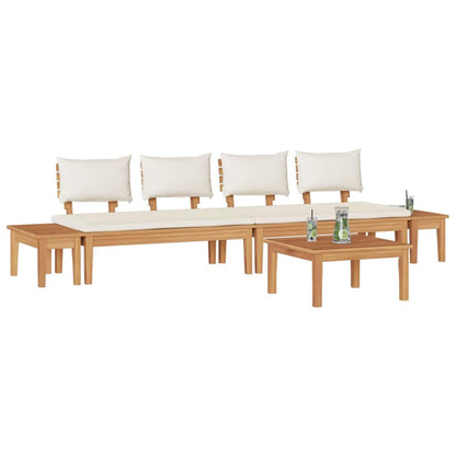 Garden Bench Set with Cushion 5 pcs Brown and Cream