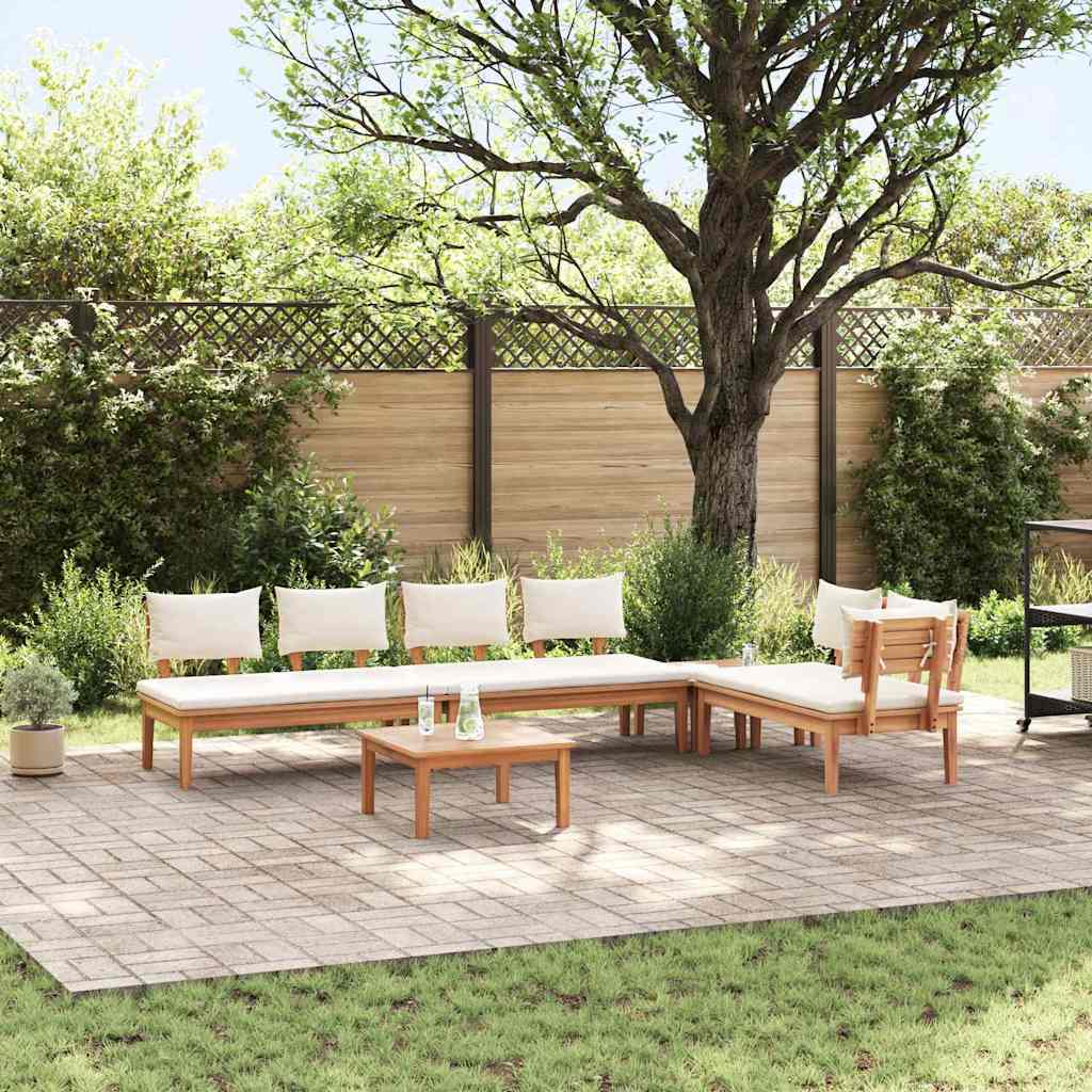 Garden Bench Set with Cushion 5 pcs Brown and Cream