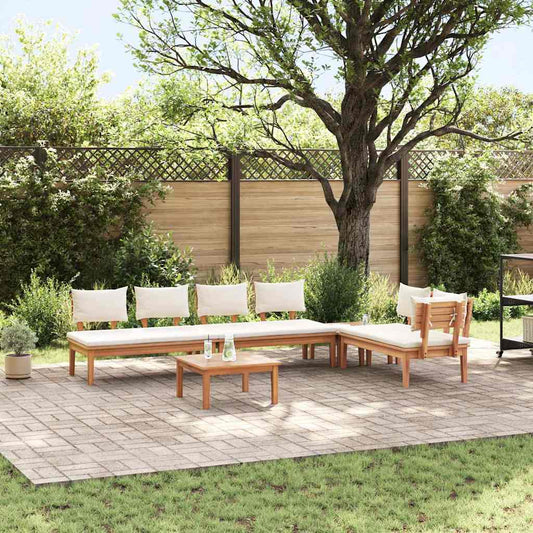 Garden Bench Set with Cushion 5 pcs Brown and Cream
